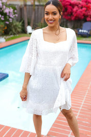 Diva Dreams White Accordion Pleated Lace Square Neck Dress | 07-01-25 Summer Sale Daverri Fashions