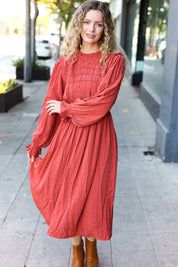 Love Found Rust Mock Neck Embossed Lined Dress | 2024 Blow-Out Sale Daverri Fashions