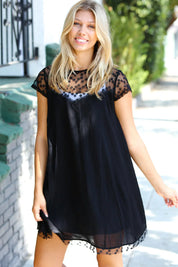 Black Embroidered Lace Yoke Fit & Flare Dress | 07-01-25 Summer Sale Daverri Fashions