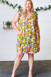 Indigo & Lemon Floral Babydoll Ruffle Dress | Daverri Fashions