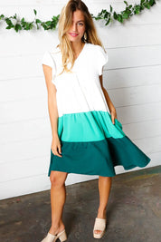 Seafoam & Emerald Tiered Frill Sleeve Midi Dress | Daverri Fashions