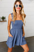Dusty Blue Terry Smocked Tank Top Baggy Shorts Romper - DAVERRI FASHIONS