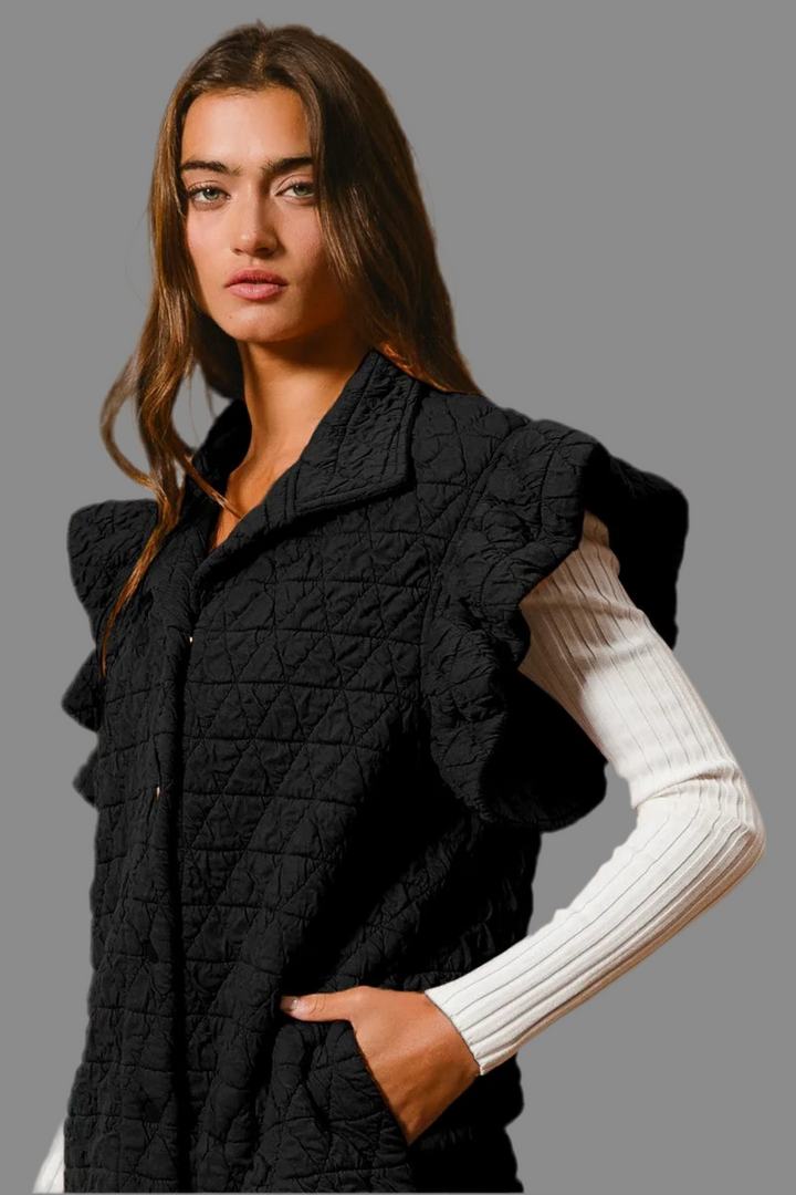 BiBi Quilting Knit Ruffle Sleeve Vest