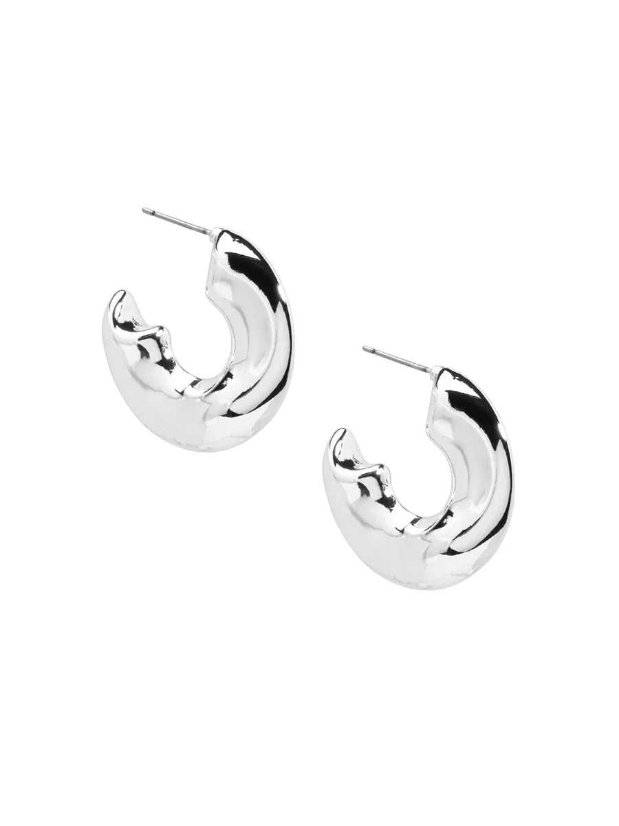 Small Puffy Hoop Earrings Silver Earrings