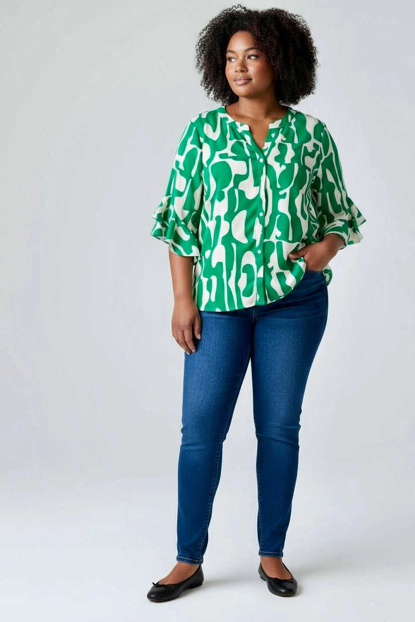 Gigio USA Ruffled Bell Sleeve Blouse Plus Size