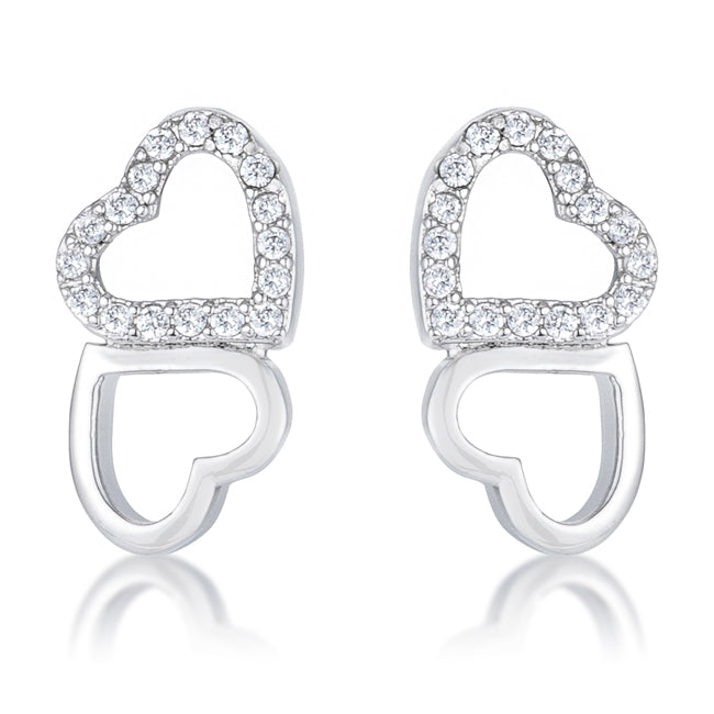 .17 Ct Melded Hearts Rhodium and CZ Stud Earrings Earrings
