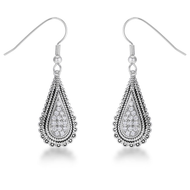 .45 Ct Tear Drop Rhodium Earrings with CZ Earrings