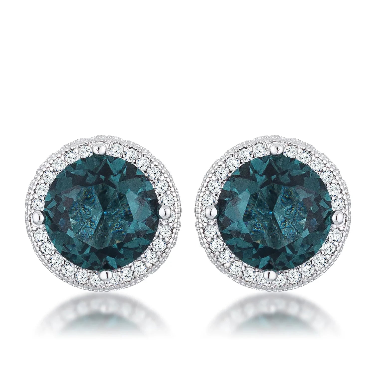 5.84 Ct Rhodium Blue Green Clear CZ Halo Earrings Earrings