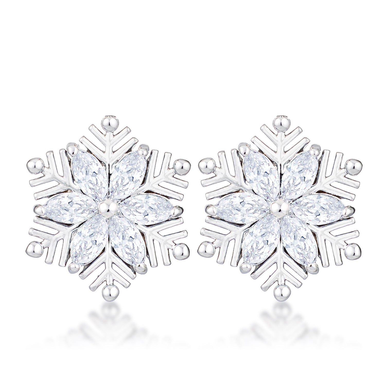 .6Ct Rhodium Plated Clear Marquise Snowflake Earrings Earrings