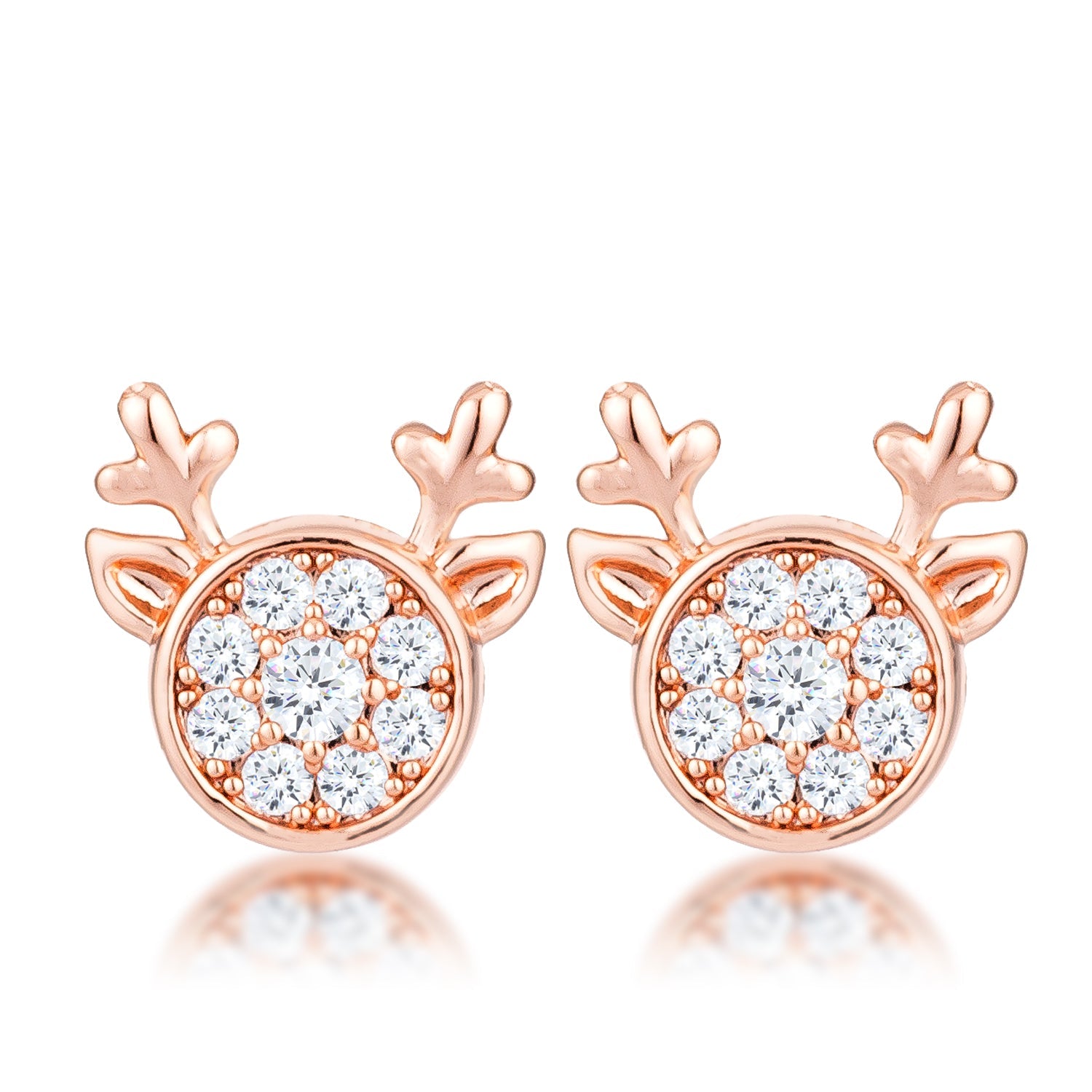 18k Rose Gold Plated Clear CZ Reindeer Earrings Earrings