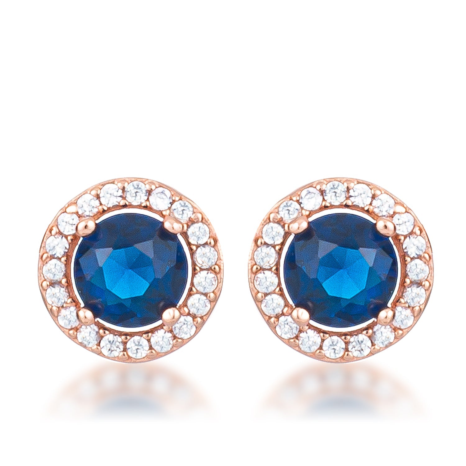 2.3Ct Rose Gold Plated Sapphire Blue CZ Halo Earrings Earrings