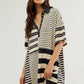 Striped Oversized Half Button Shirt Dress - DAVERRI FASHIONS