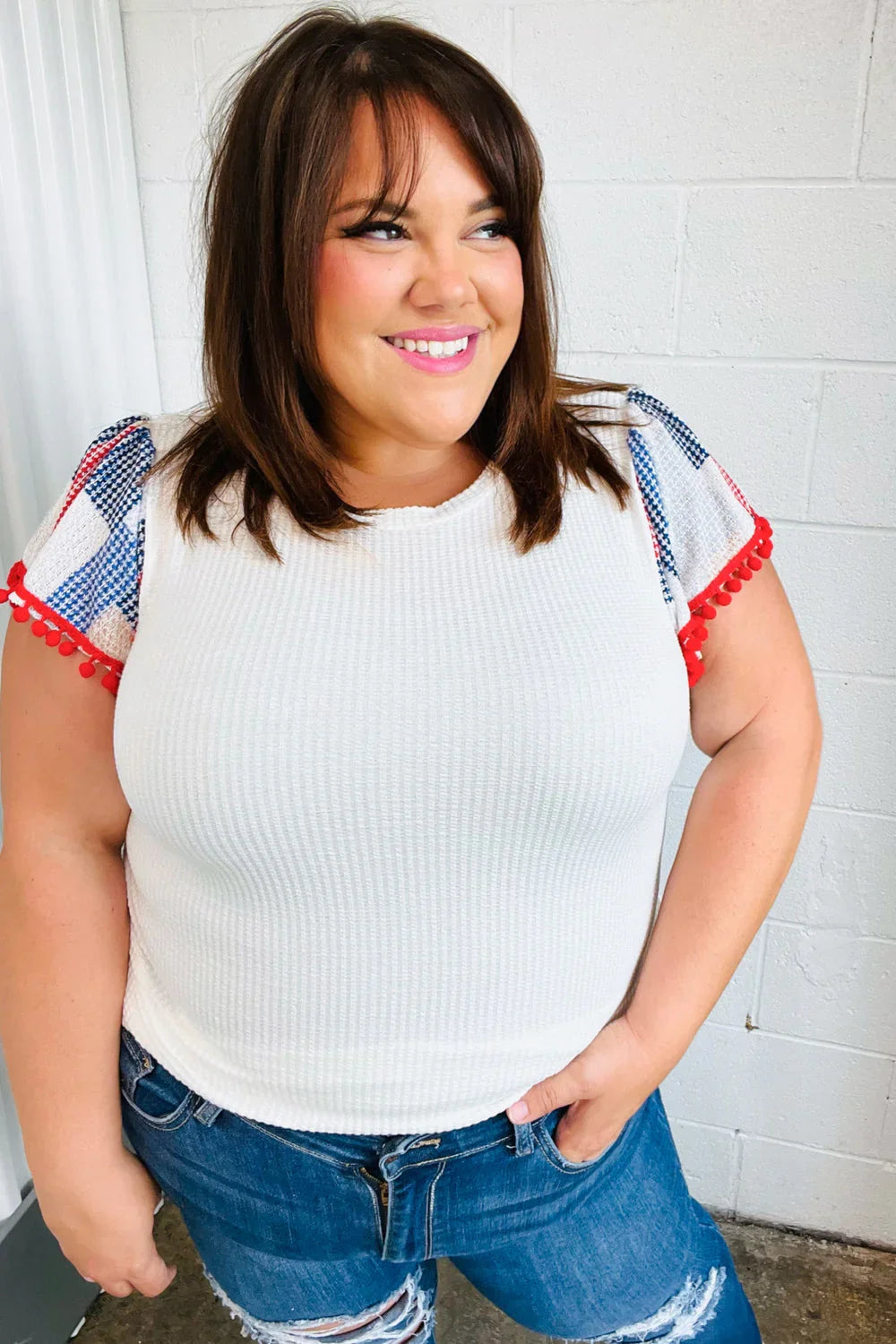 Patriotic Pom Pom Lace Flutter Sleeve Top | 2024 Blow-Out Sale Daverri Fashions