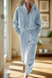 Half Zip Long Sleeve Top and Joggers Set | Loungewear Sets Daverri Fashions