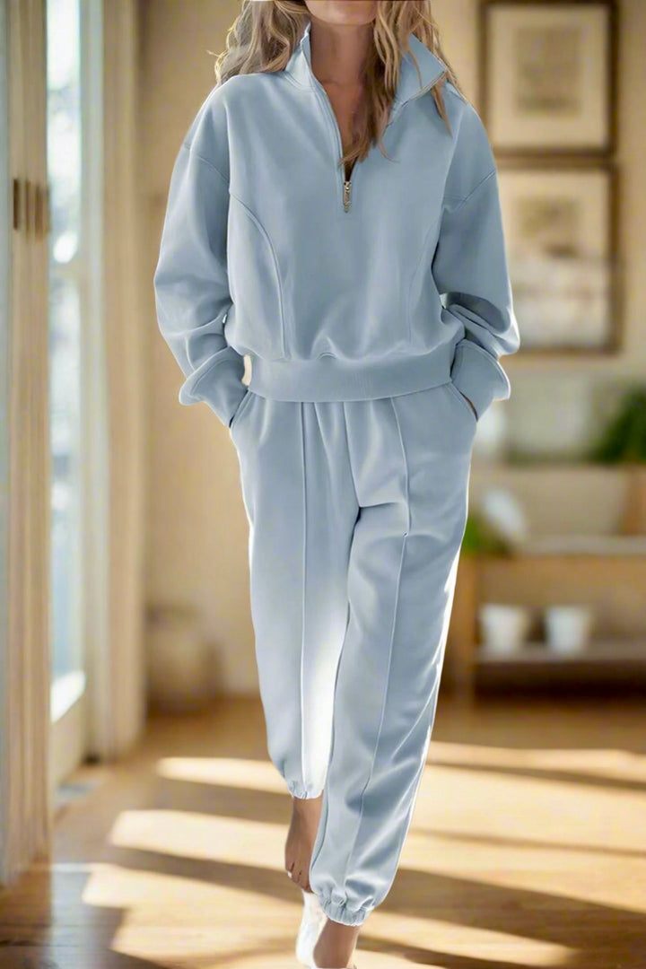Half Zip Long Sleeve Top and Joggers Set | Loungewear Sets Daverri Fashions