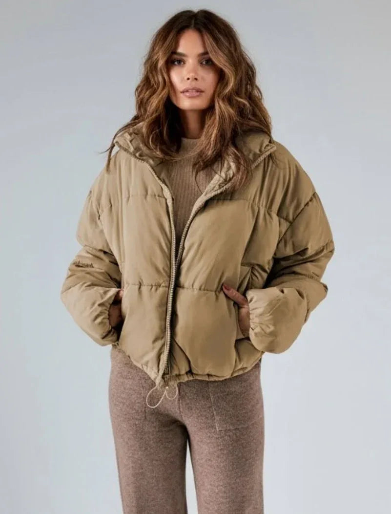 Zip Up Collared Neck Long Sleeve Winter Coat - DAVERRI FASHIONS