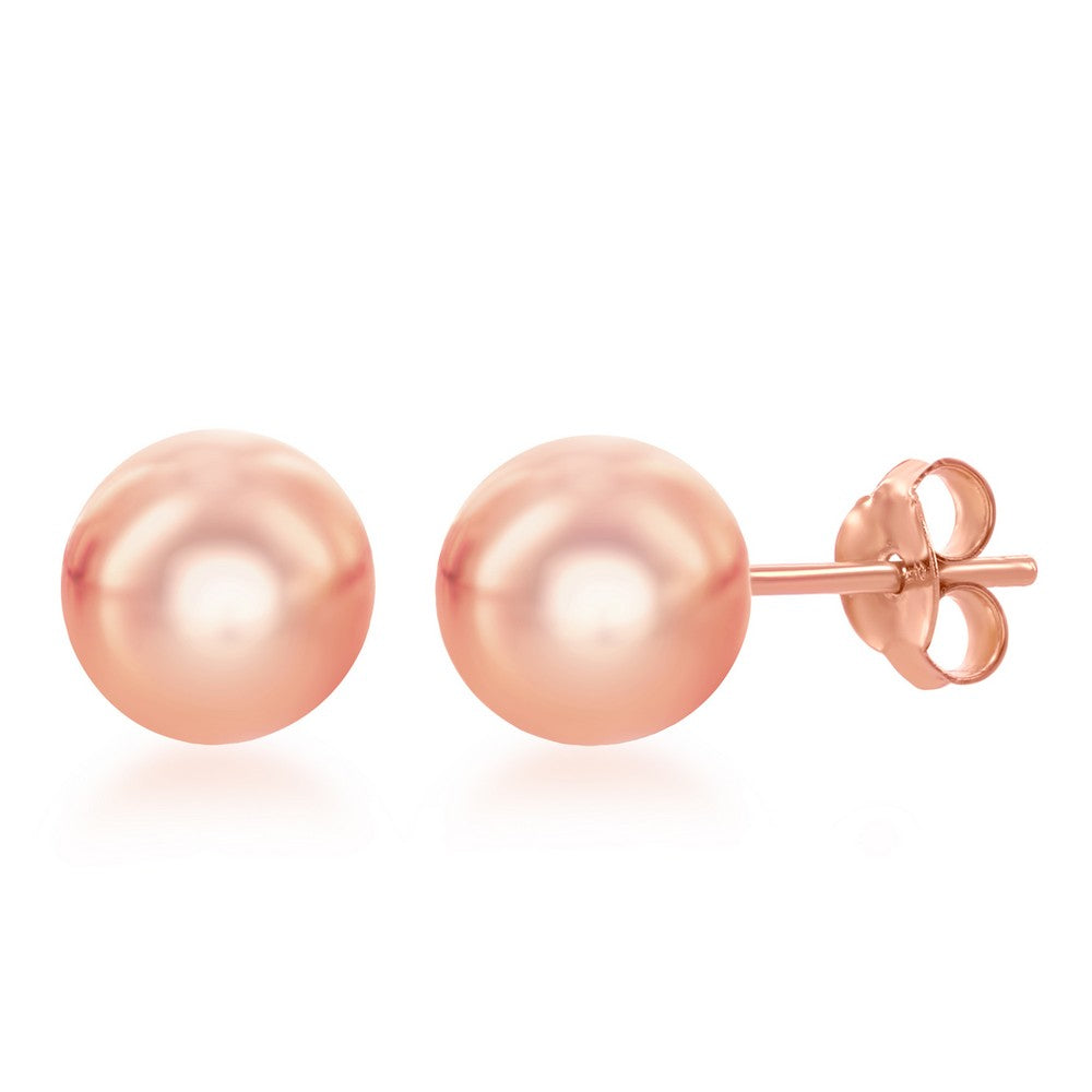 Sterling Silver 10mm Bead Earrings - Rose Gold Plated Earrings