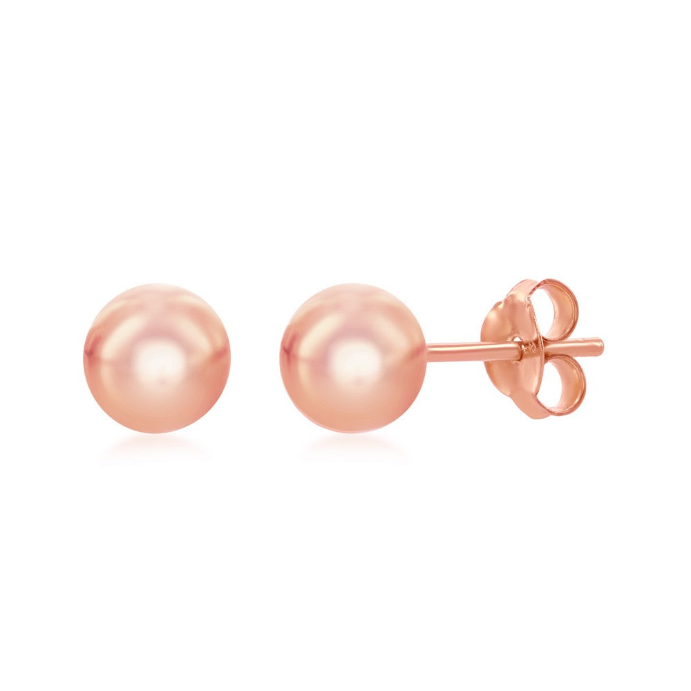 Sterling Silver 6mm Bead Earrings - Rose Gold Plated Earrings