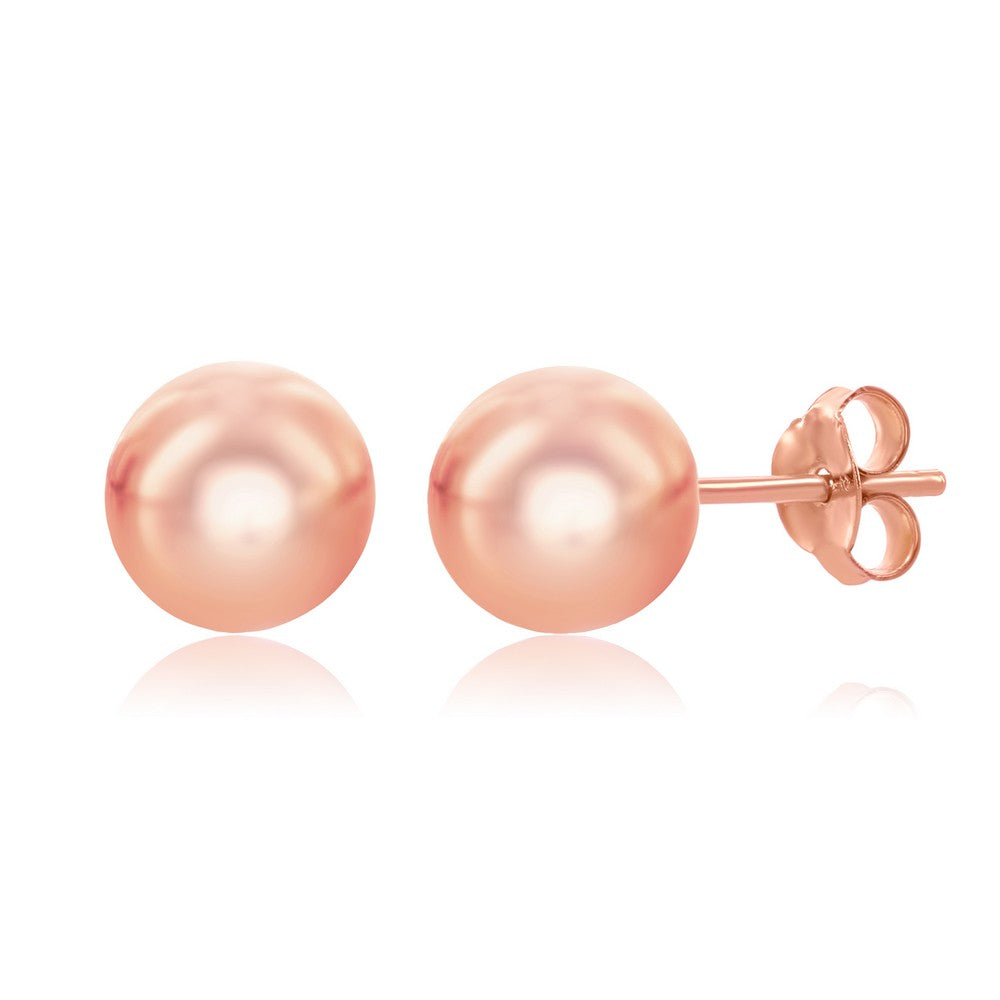 Sterling Silver 8mm Bead Earrings - Rose Gold Plated Earrings