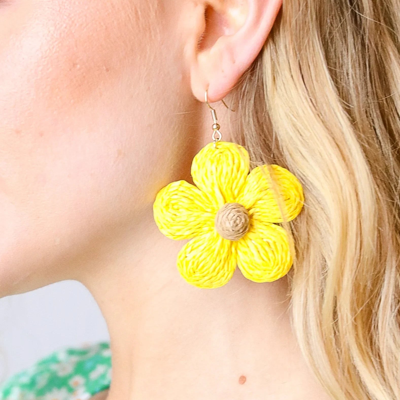Marie Claire Handwoven Straw Flower Dangle Earrings | Fashion Earrings Daverri Fashions