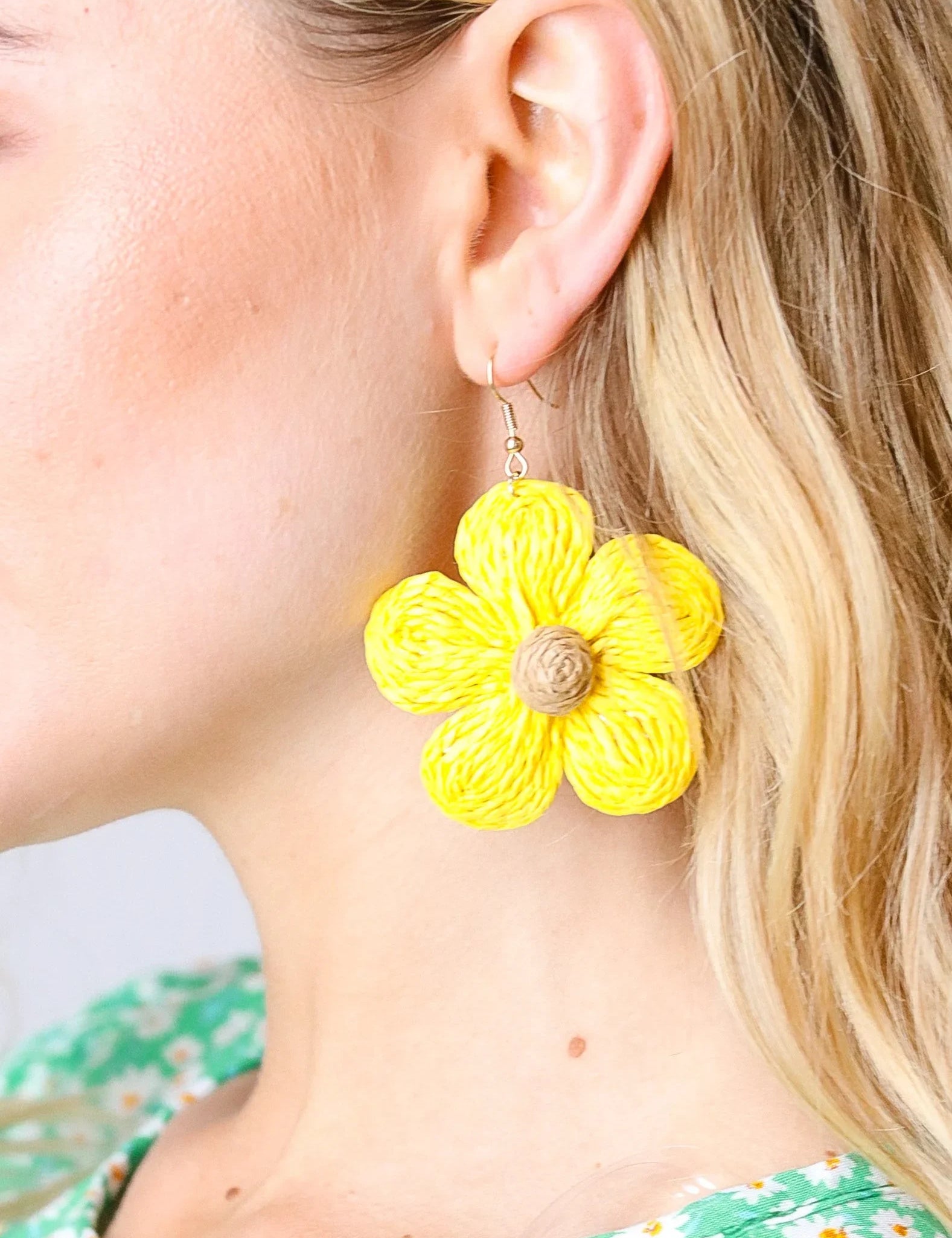 Marie Claire Handwoven Straw Flower Dangle Earrings | Fashion Earrings Daverri Fashions