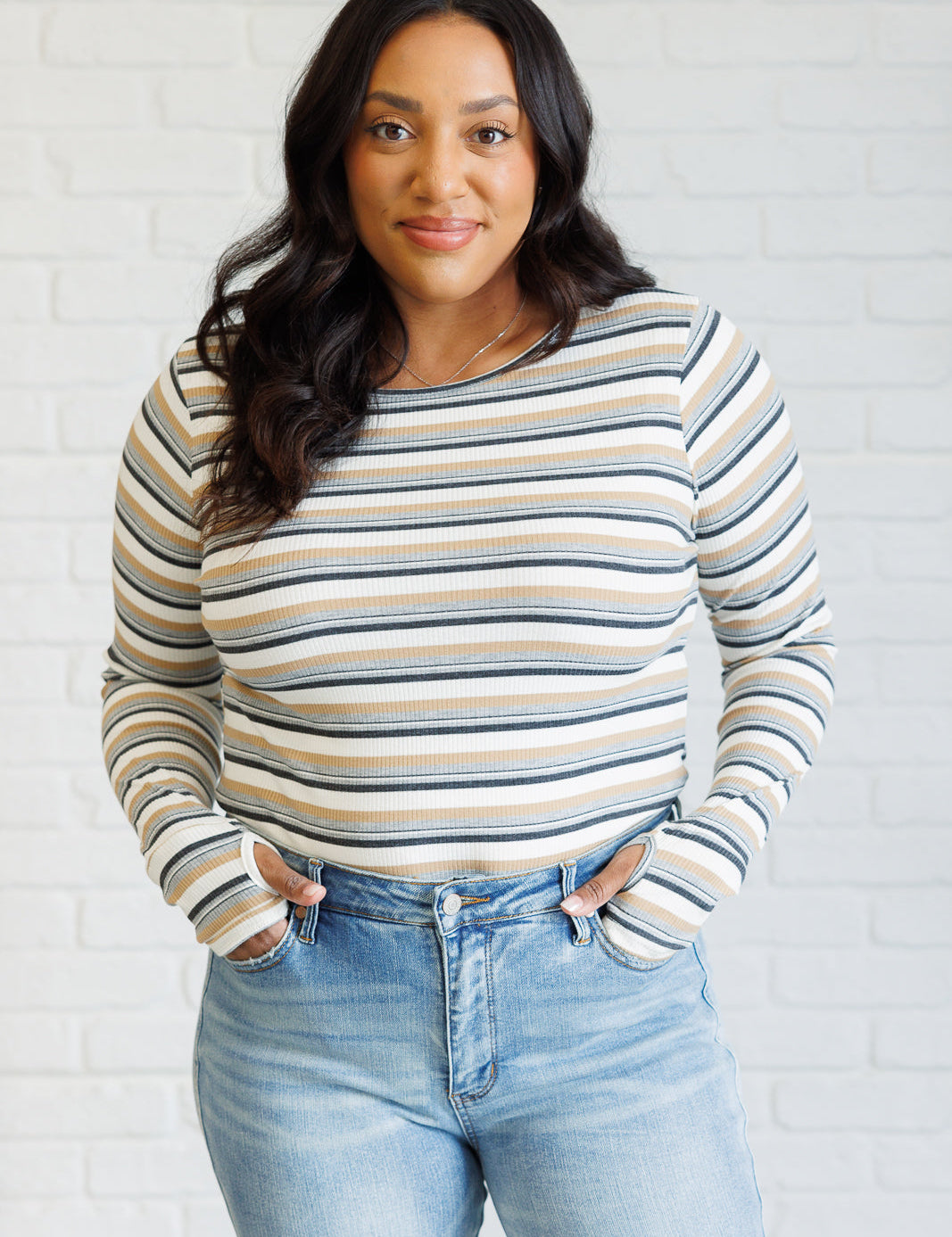 White Birch Striped Knit Top | Knit Tops Daverri Fashions