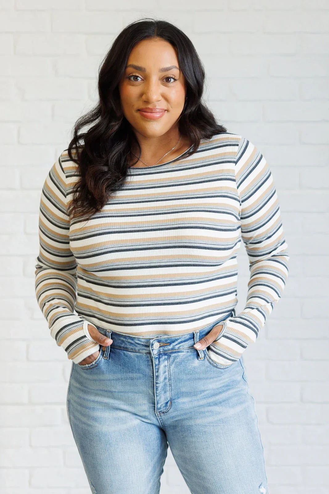 White Birch Striped Knit Top - DAVERRI FASHIONS