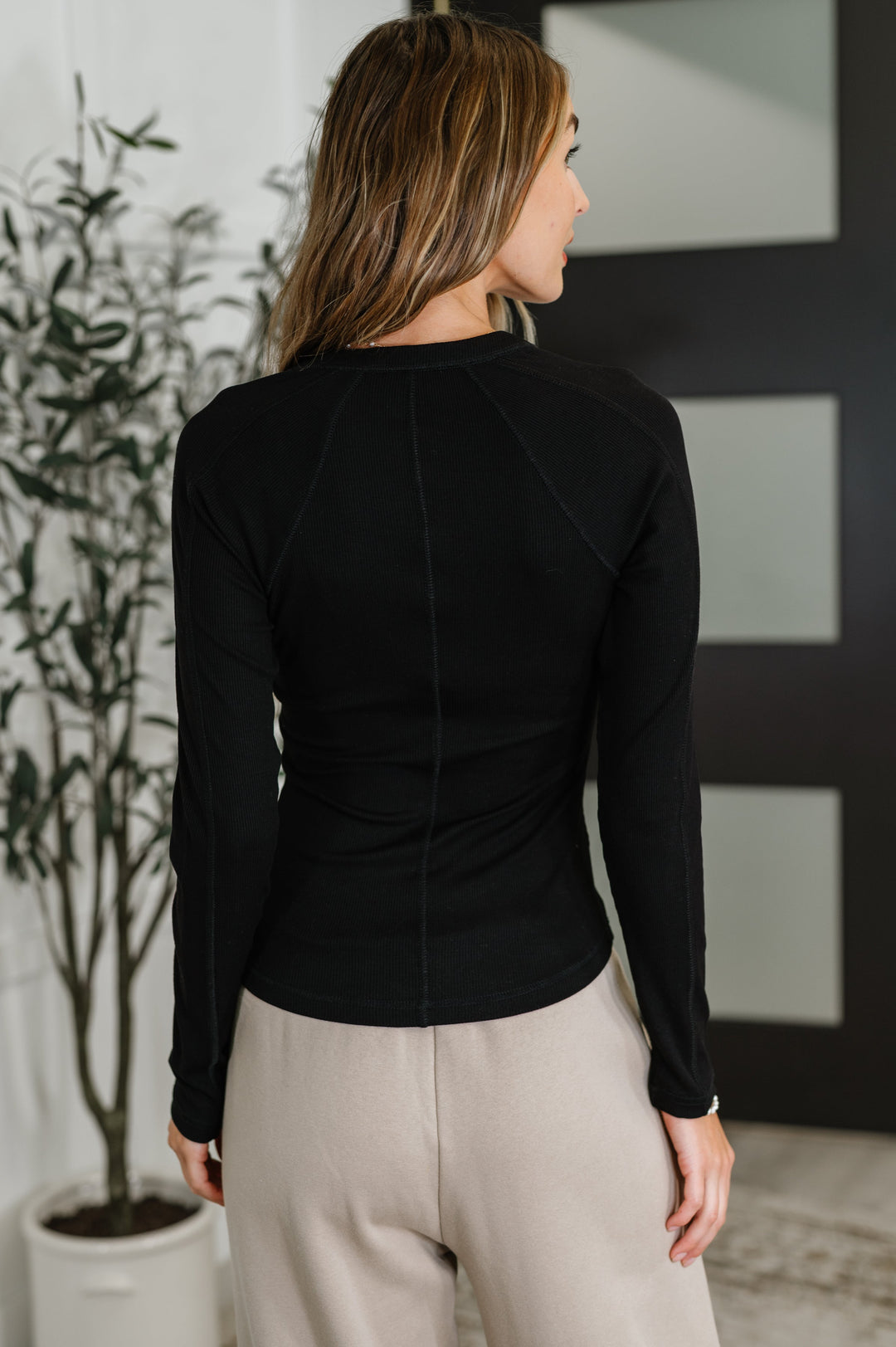 Effortless Edge Knit Henley Top in Black | Womens Daverri Fashions