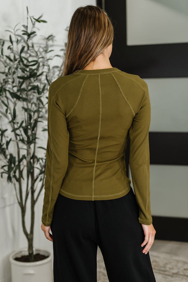 Effortless Edge Knit Henley Top in Camo Green | Womens Daverri Fashions