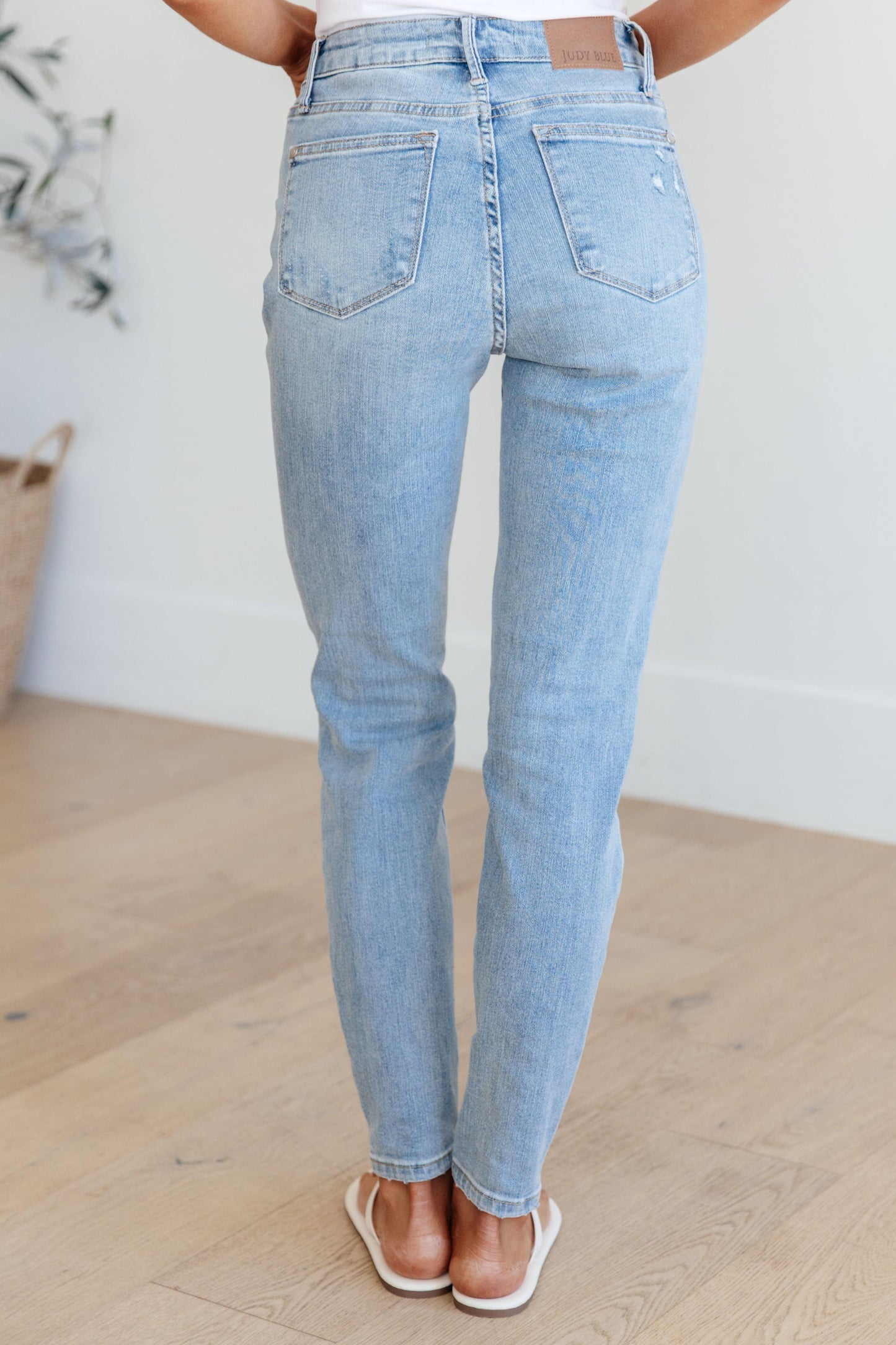 Judy Blue Eloise Mid Rise Control Top Distressed Skinny Jeans Jeans