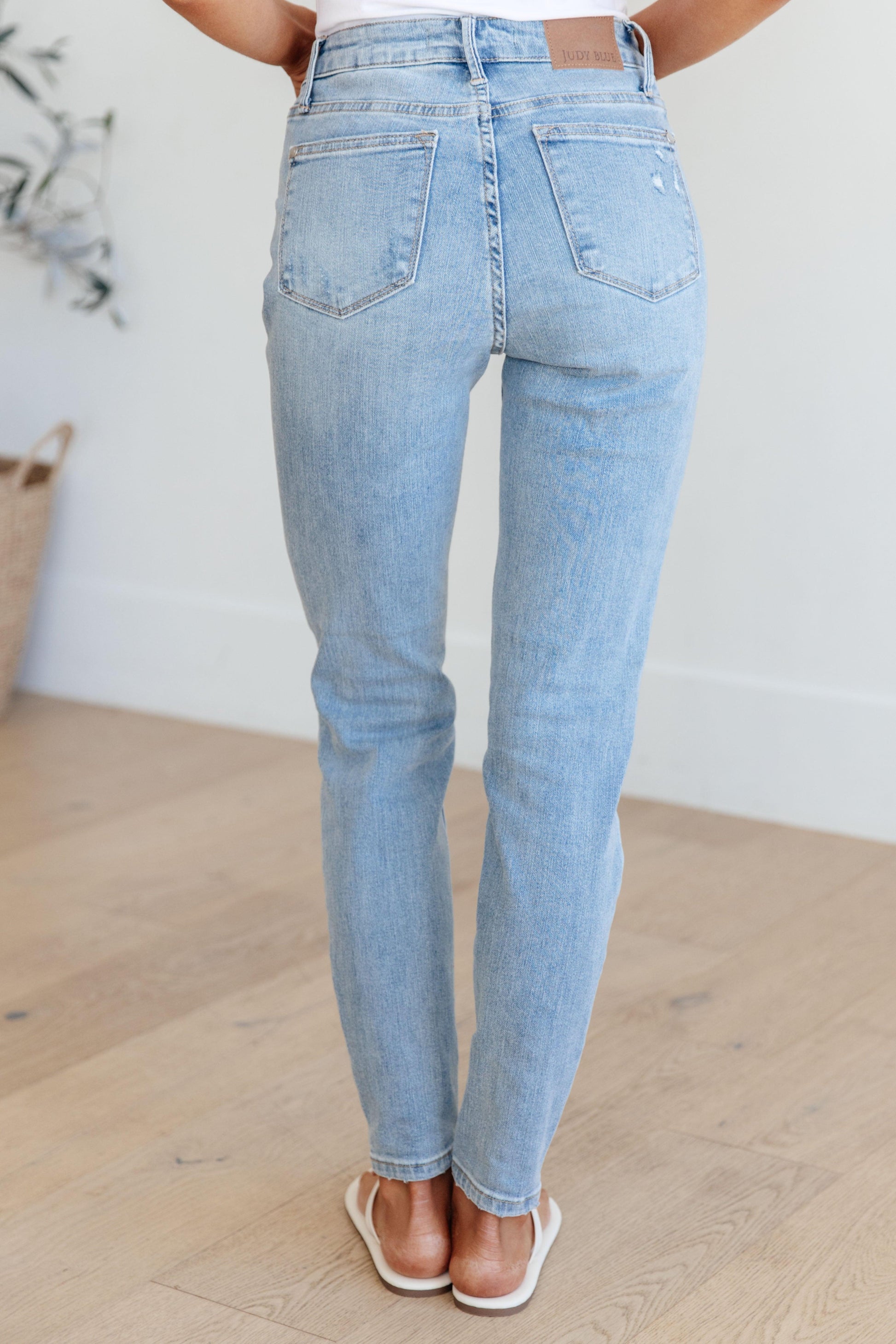 Judy Blue Eloise Mid Rise Control Top Distressed Skinny Jeans Jeans