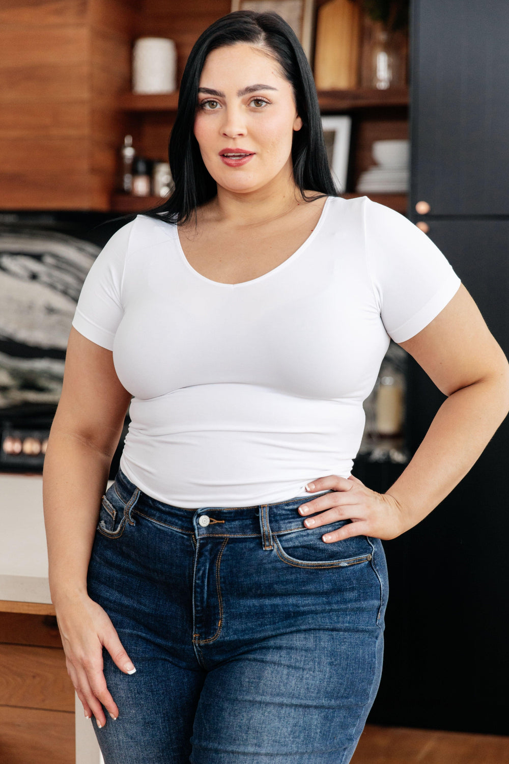 Everyday Scoop Neck Short Sleeve Top in White Shirts & Tops