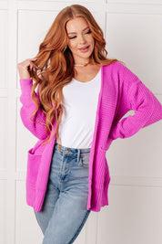 Everything Layer Waffle Knit Open Front Cardigan in Bright Mauve Cardigans