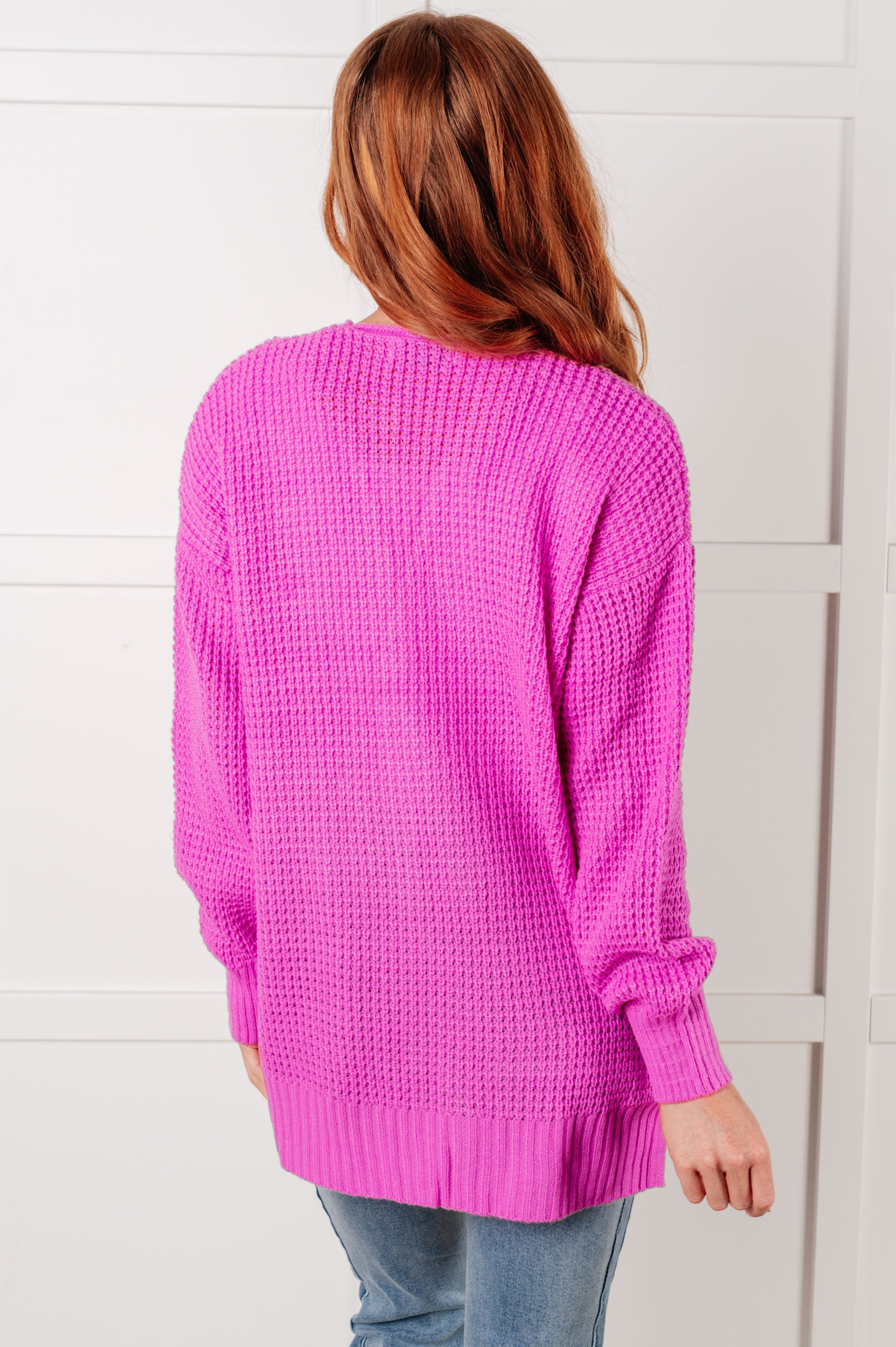 Everything Layer Waffle Knit Open Front Cardigan in Bright Mauve Cardigans