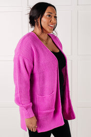 Everything Layer Waffle Knit Open Front Cardigan in Bright Mauve Cardigans