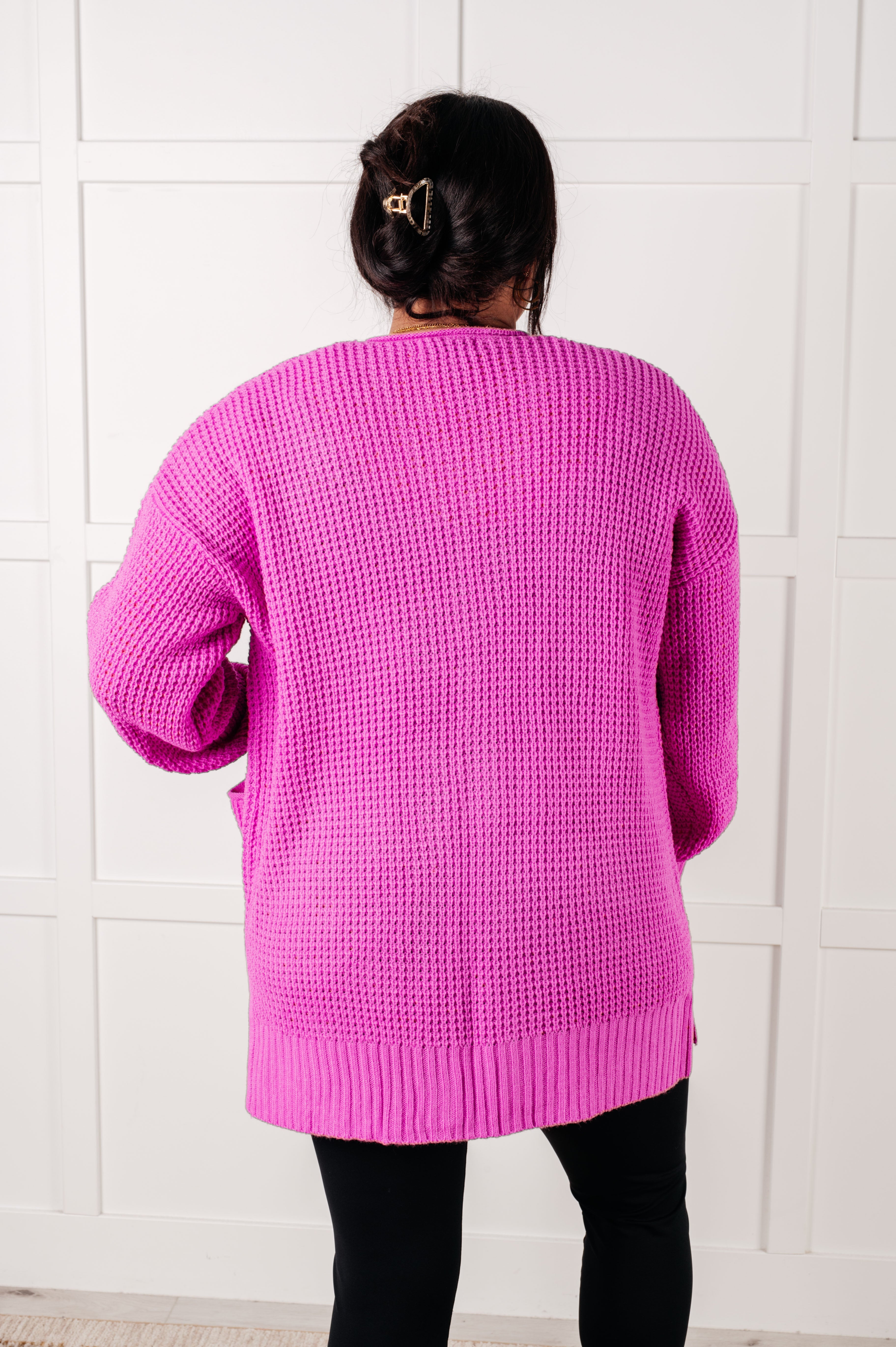 Everything Layer Waffle Knit Open Front Cardigan in Bright Mauve Cardigans