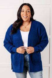 Everything Layer Waffle Knit Open Front Cardigan in Light Navy Layers