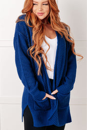 Everything Layer Waffle Knit Open Front Cardigan in Light Navy Layers