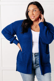 Everything Layer Waffle Knit Open Front Cardigan in Light Navy Layers