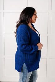 Everything Layer Waffle Knit Open Front Cardigan in Light Navy Layers