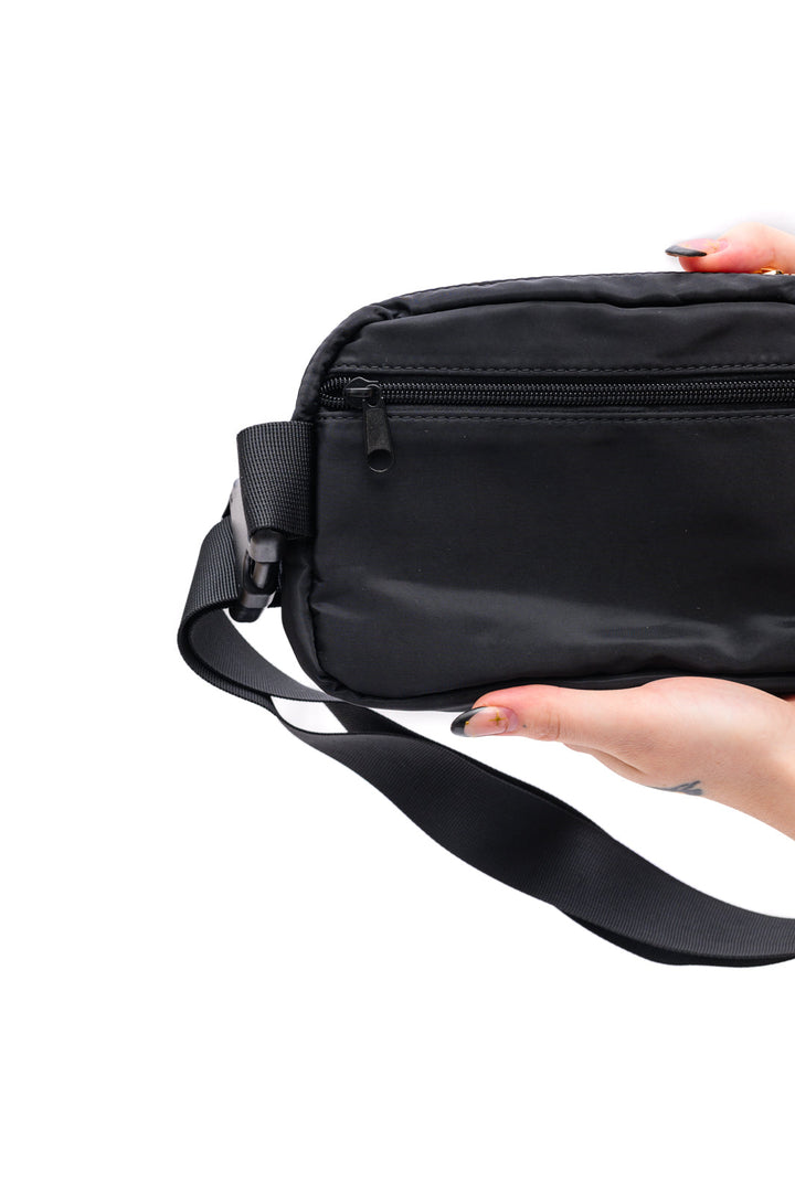 Everywhere I Go Crossbody Belt Bag in Black Handbags