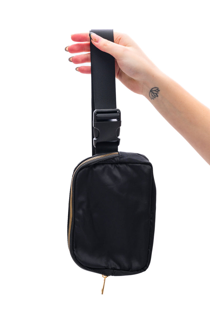 Everywhere I Go Crossbody Belt Bag in Black Handbags