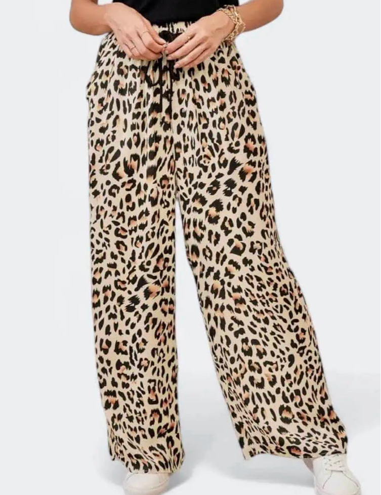 Allover Leopard Print Wide Leg Pants | Pants Daverri Fashions