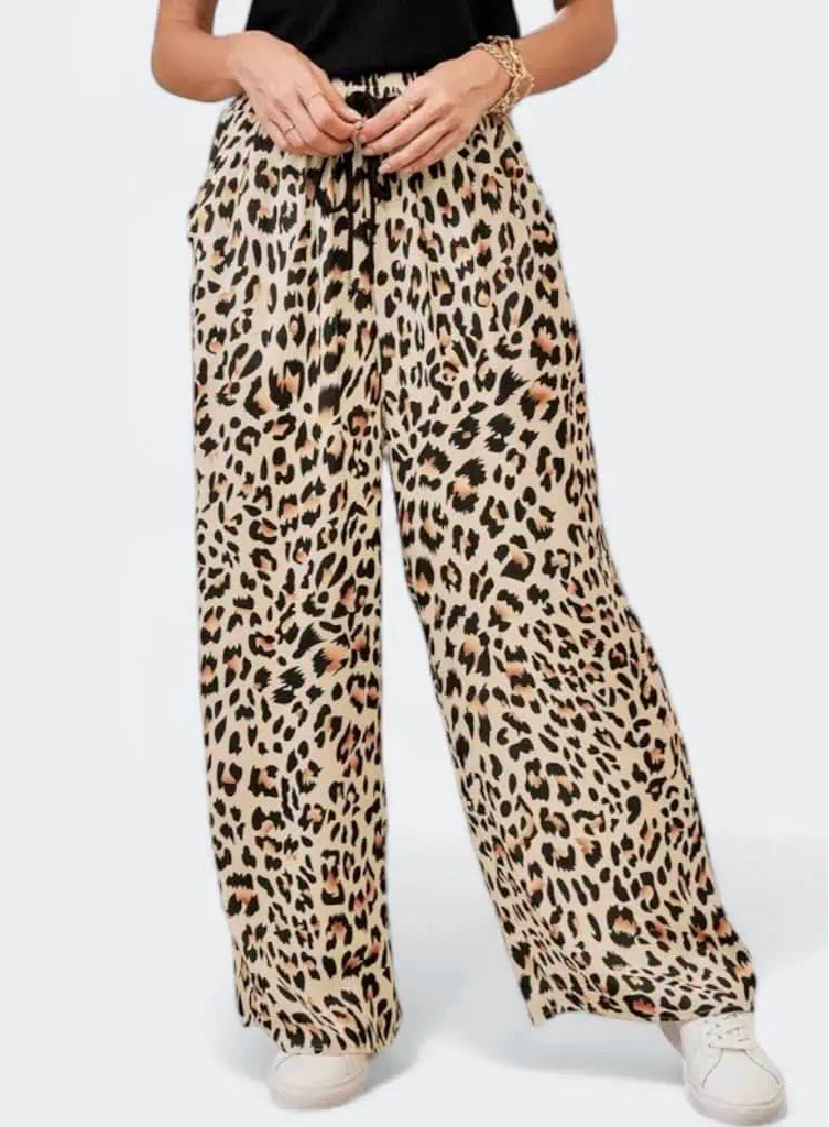 Allover Leopard Print Wide Leg Pants | Pants Daverri Fashions