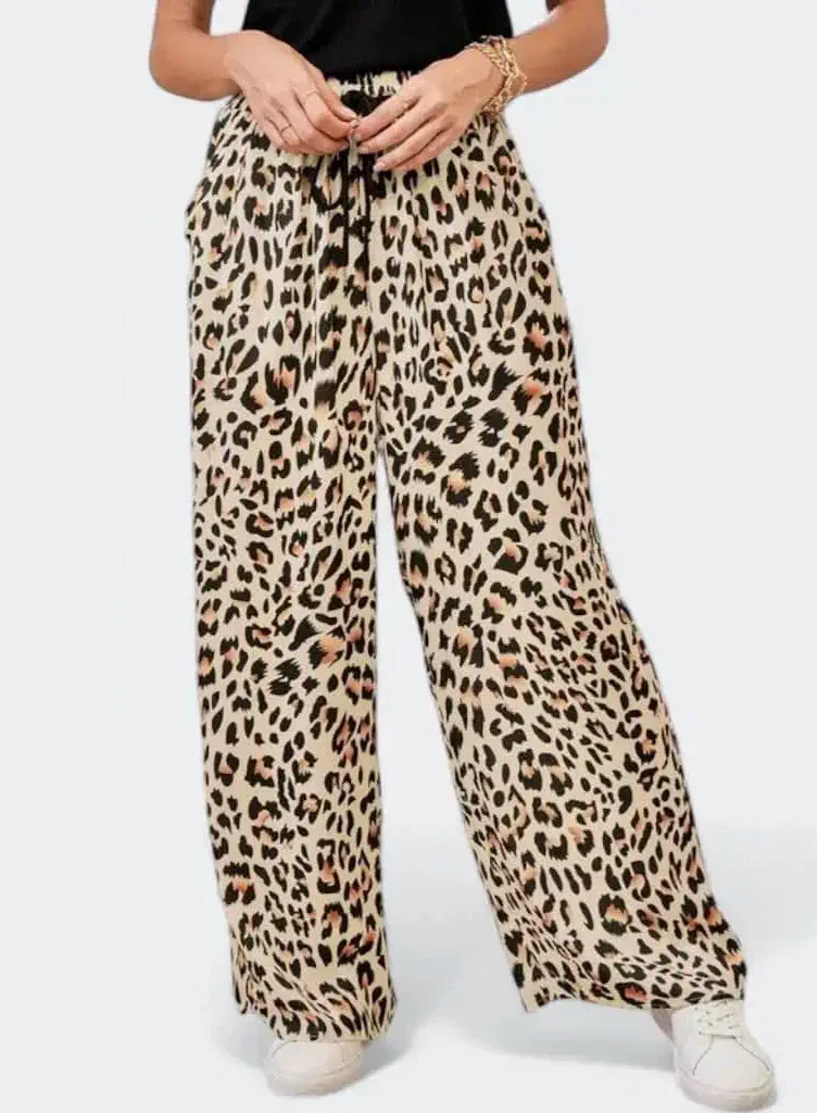 Allover Leopard Print Wide Leg Pants - DAVERRI FASHIONS