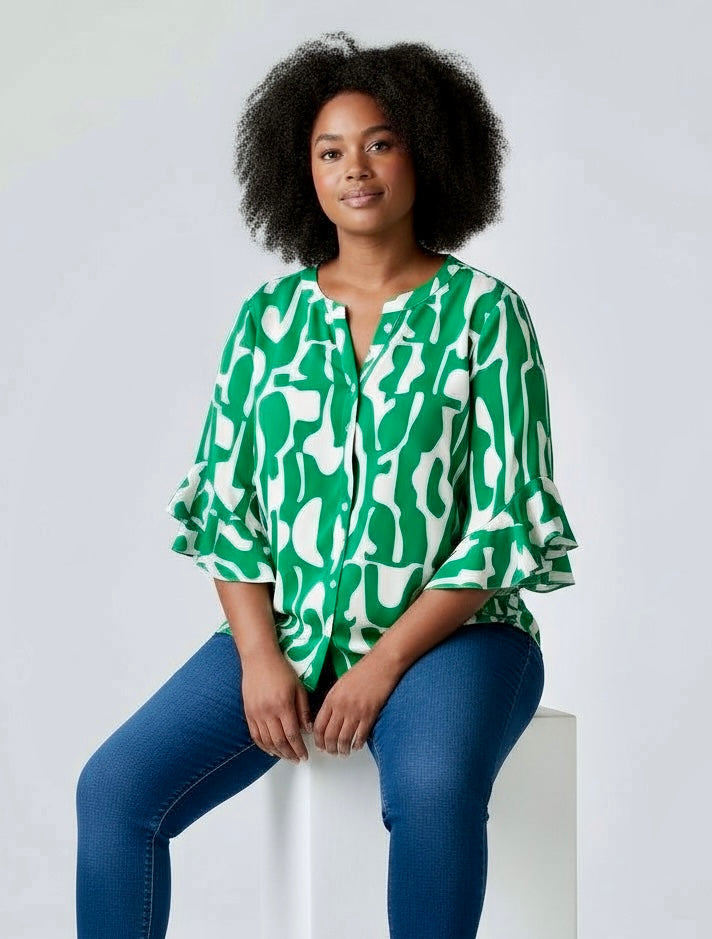 Gigio USA Ruffled Bell Sleeve Blouse Plus Size