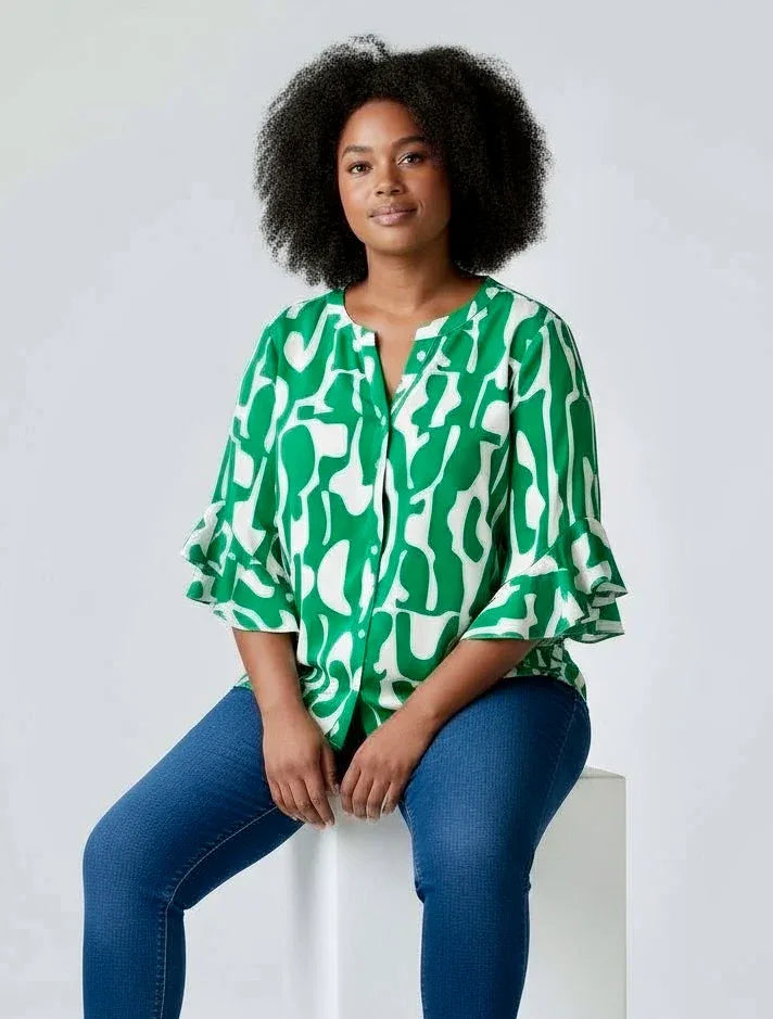 Gigio USA Ruffled Bell Sleeve Blouse Plus Size - DAVERRI FASHIONS