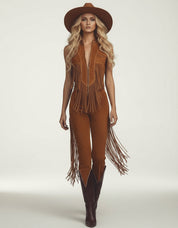 Western Style Fringe Zip Front Jumpsuit | Jumpsuits Daverri Fashions
