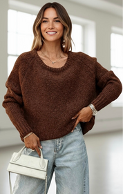 Round Neck Drop Shoulder Sweater | Sweaters Daverri Fashions