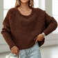 Round Neck Drop Shoulder Sweater - DAVERRI FASHIONS